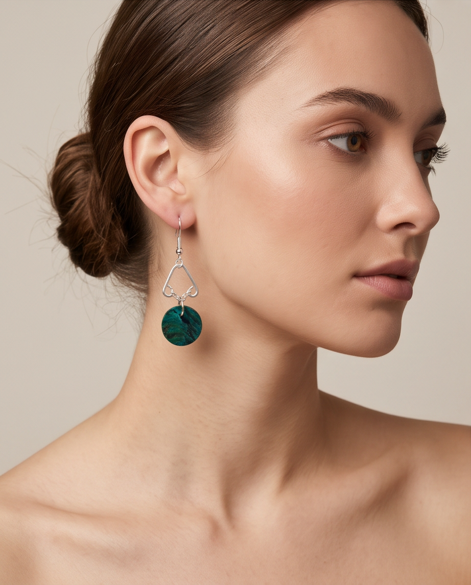 Emerald Tide Silver-Tone Dangle Earrings