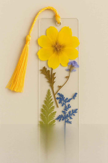  Yellow Flower Bookmark with Bow Charm | Pressed Flower Bookmarks with yellow