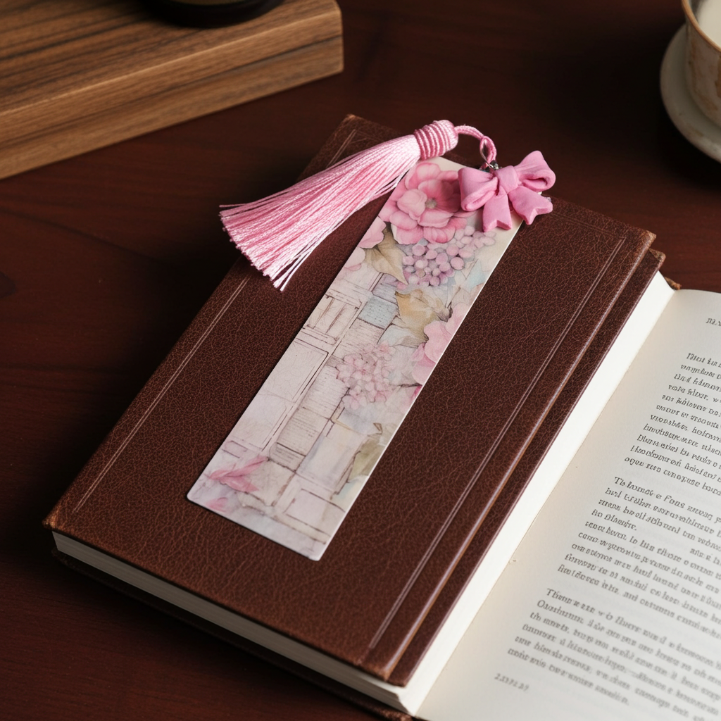 Botanical Pressed Flower Bookmark with Tassel | Soft Pink Resin Bookmark - Clay By Design