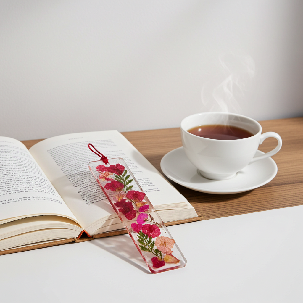 Soft Pink Floral Bookmark with Bow Charm | Pressed Flower Resin Bookmark - Clay By Design
