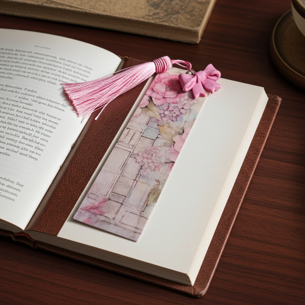 Botanical Pressed Flower Bookmark with Tassel | Soft Pink Resin Bookmark - Clay By Design