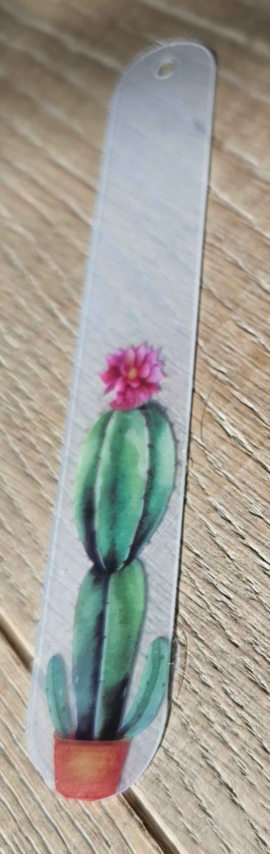 cactus with pink flower acrylic bookmark