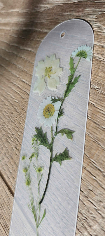 Spring White Pressed Flower Bookmark
