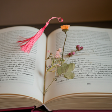 Botanical Garden Bookmark | Pressed Flowers & Ferns with Pink Tassel