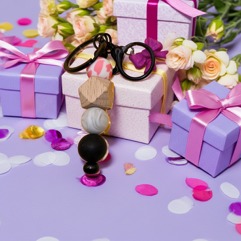 Handmade Purple Bow Charm Keychain | Polymer Clay Beaded Accessory - Clay By Design