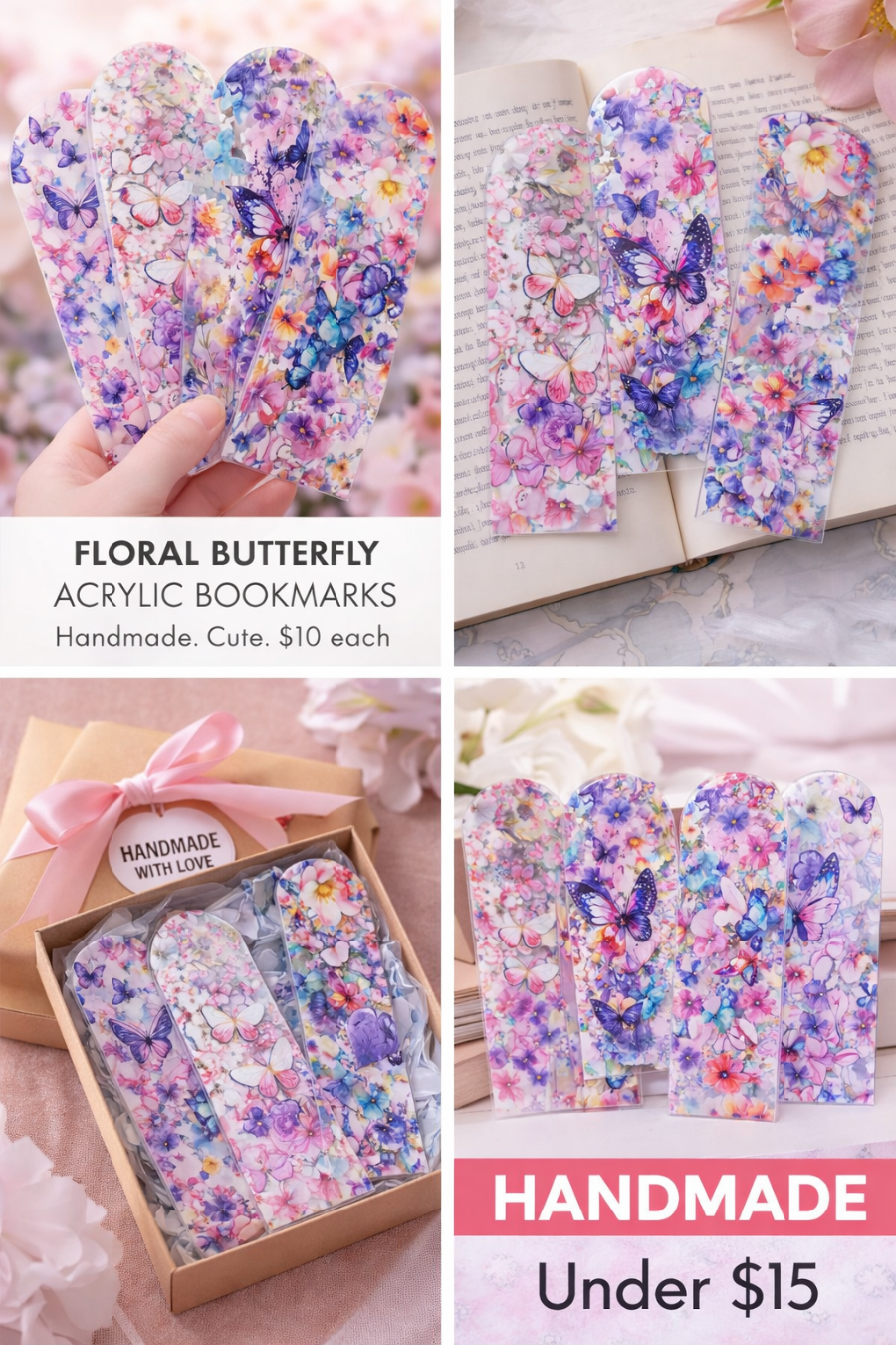 Spring Floral Bookmarks | Polymer Clay Butterfly & Flower Page Markers - Clay By Design
