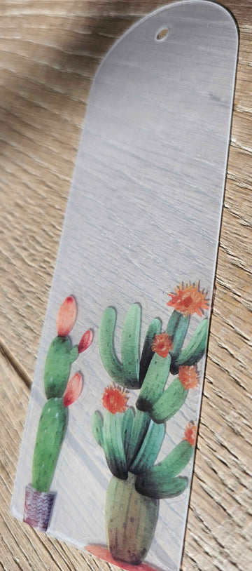 cactus with pink flower acrylic bookmark