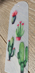 cactus with pink flower acrylic bookmark with pink flowers
