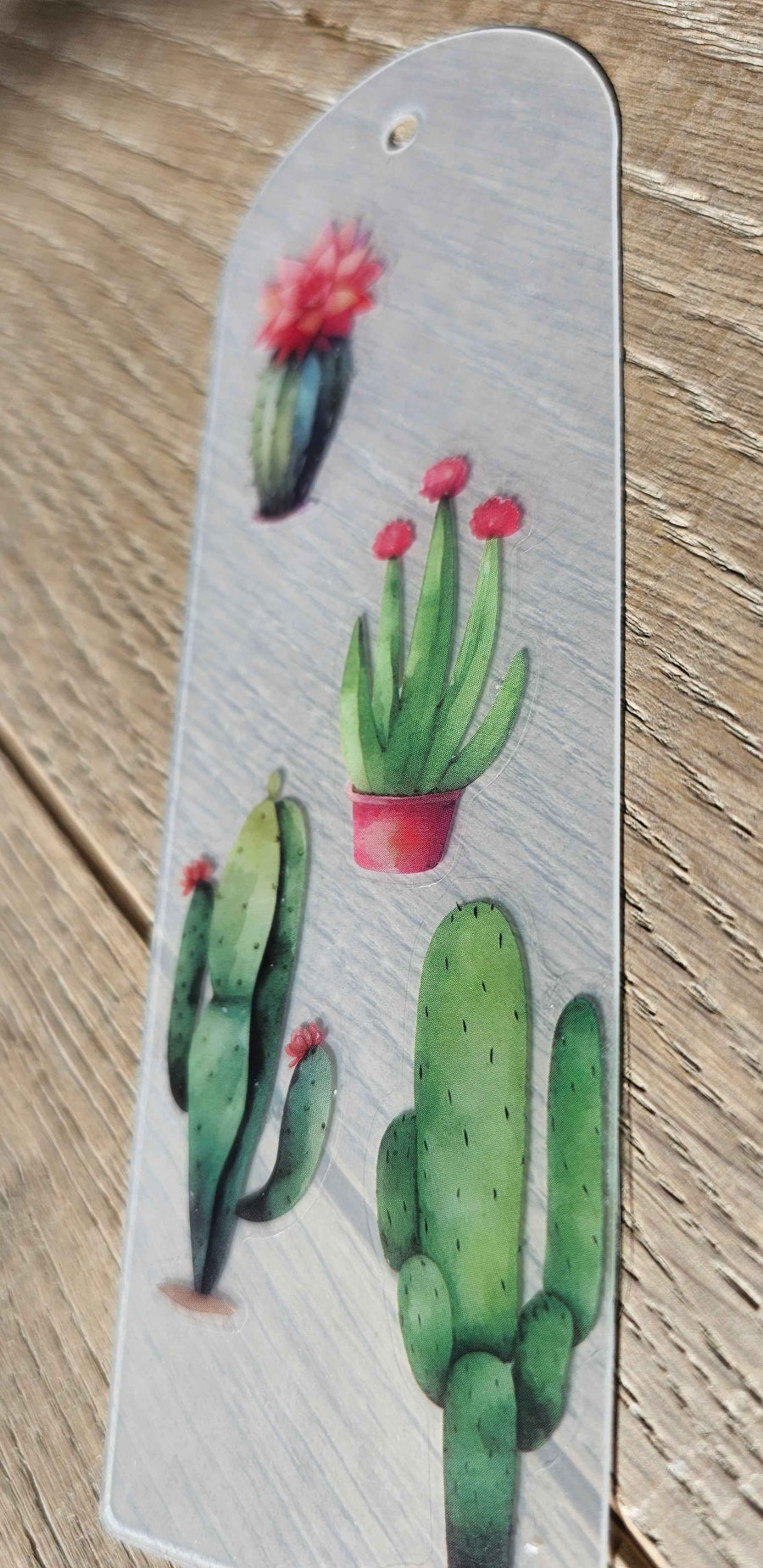 cactus with pink flower acrylic bookmark with pink flowers