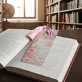 Pink Floral Print Bookmark | Pressed Flower Bookmark with Tassel in a book