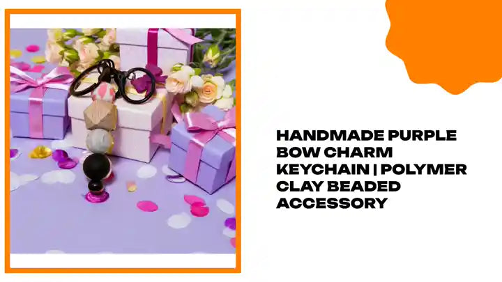 Handmade Purple Bow Charm Keychain | Polymer Clay Beaded Accessory 