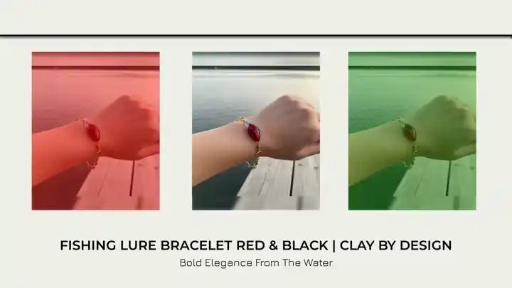 Fishing Lure Bracelet Red &amp; Black | Clay By Design 